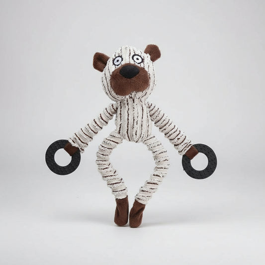 Jouet à mordre pour chien en peluche et caoutchouc avec anneaux noirs Oscar et Plume