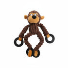 Jouet à mordre pour chien en forme de singe en tissu côtelé marron avec anneaux noirs Oscar et Plume