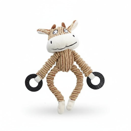 Jouet à mordre pour chien Oscar et Plume en peluche avec anneaux en caoutchouc pour mastication