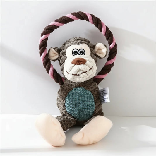 Jouet chien peluche singe avec anneau en corde confortable pour jouer et câliner