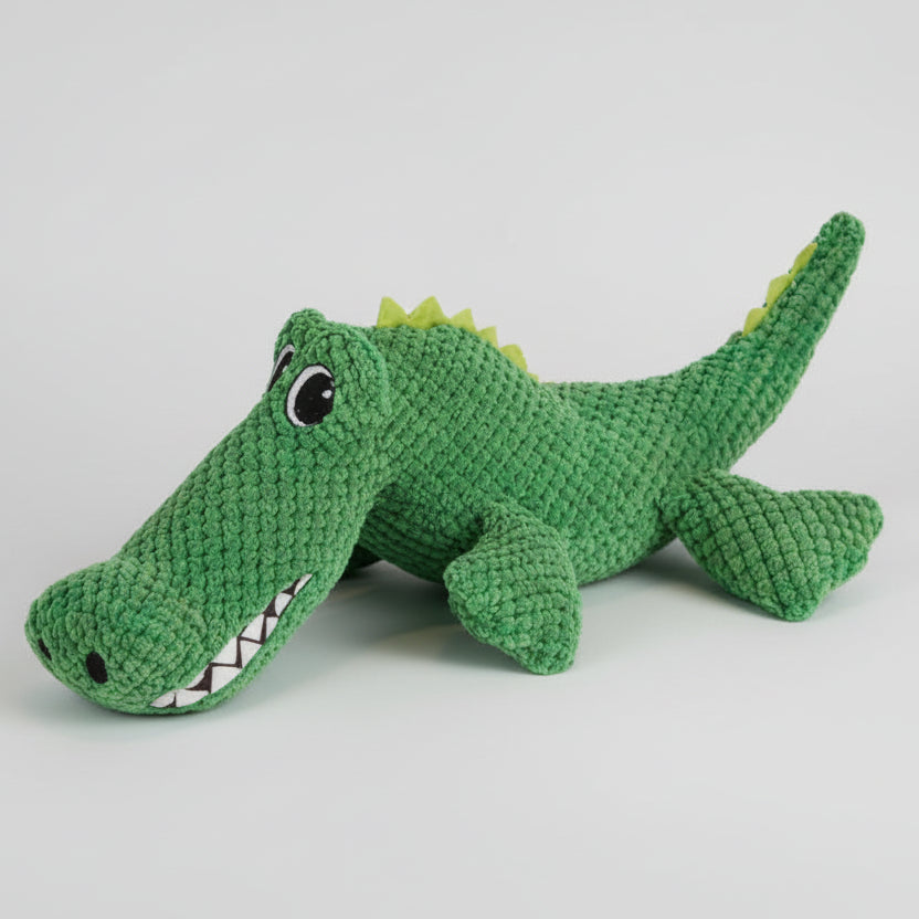 Jouet crocodile pour chien en peluche verte avec texture douce et yeux amusants