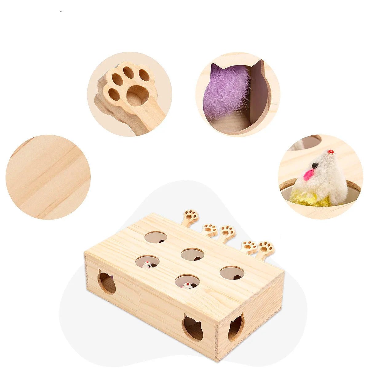 Jouet en bois interactif pour chat - Oscar et Plume