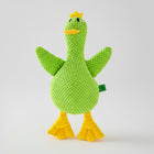 Jouet en peluche pour chien en forme de canard vert avec des bras et des pattes jaunes