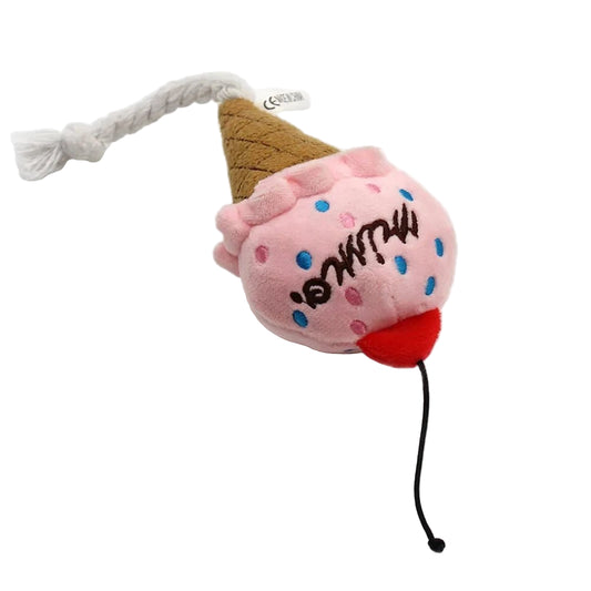Jouet en peluche pour chien en forme de glace rose avec corde pour jeu et câlins