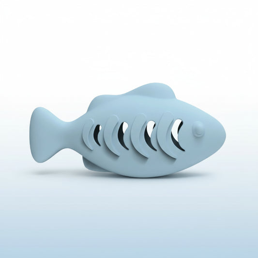 Jouet interactif pour chat en forme de poisson bleu avec parties mobiles pour stimuler le jeu