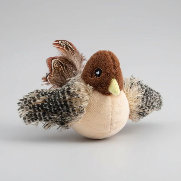 Jouet oiseau interactif pour chat en peluche avec ailes en plumes pour le jeu des félins