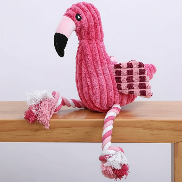 Jouet peluche pour chien en forme de flamant rose avec cordes colorées pour le jeu