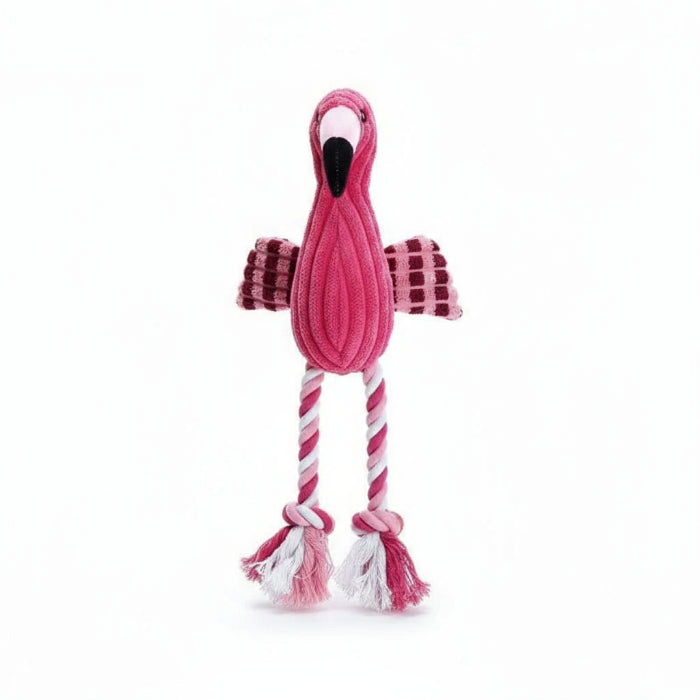 Jouet peluche pour chien en forme de flamant rose avec cordes tissées pour un jeu interactif