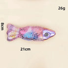 Jouet poisson pour chat en couleur holographique mesurant 21 cm et pesant 26 g