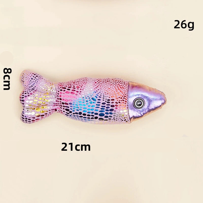 Jouet poisson pour chat en couleur holographique mesurant 21 cm et pesant 26 g