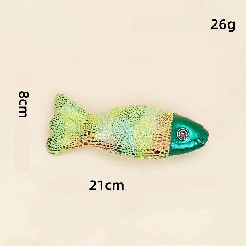 Jouet poisson pour chat coloré en tissu doux, mesurant 21 cm et pesant 26 g
