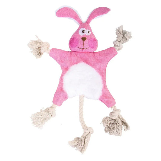 Jouet pour chien Oscar et Plume en forme de lapin rose avec cordes pour mâcher