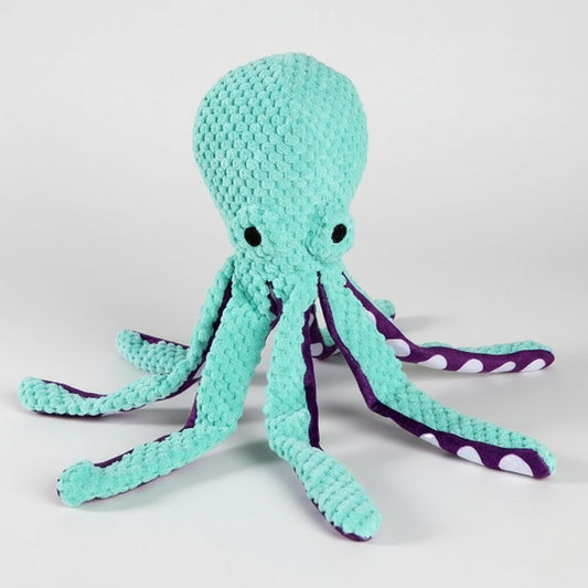 Oscar et Plume Jouet sonore pour chien en forme de pieuvre avec des textures douces