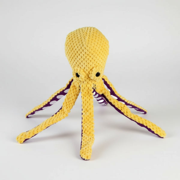 Jouet sonore pour chien en forme de pieuvre jaune avec des tentacules pour le plaisir des animaux