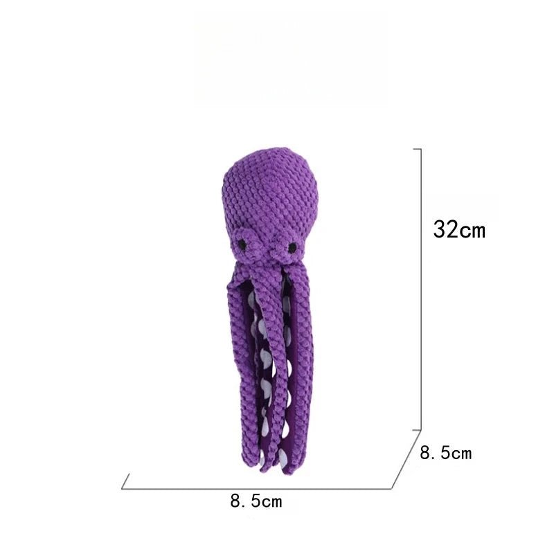 Jouet sonore pour chien en forme de pieuvre violette, parfait pour le jeu et l'amusement des animaux.
