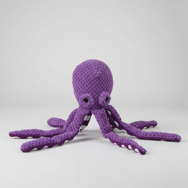 Jouet sonore pour chien en forme de pieuvre violette avec bras texturés pour le plaisir des animaux