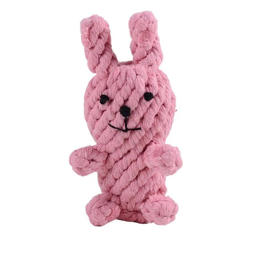 Jouet à mâcher pour chien en corde rose en forme de lapin par Oscar et Plume