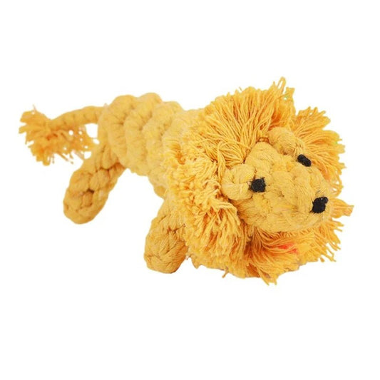 Jouet à mâcher pour chien en forme de lion tricoté jaune de la marque Oscar et Plume