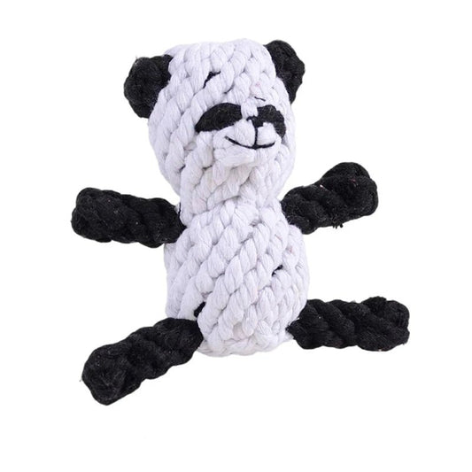 Jouet à mâcher pour chien en forme de panda en corde tressée noir et blanc Oscar et Plume