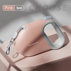 Laisse rétractable pour chien rose de 5 mètres avec poignée ergonomique et mousqueton en métal