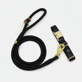 Charger l'image dans la visionneuse de la galerie, Ensemble collier personnalisable pour chien avec une laisse noire en corde et accessoires dorés
