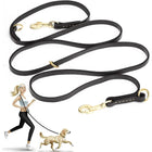Laisse en cuir souple pour chien noir avec mousqueton doré et prise confortable pour balade