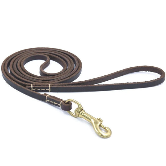 Laisse en cuir véritable pour chien Oscar et Plume Marron / 180 cm (Largeur 0.8 cm)