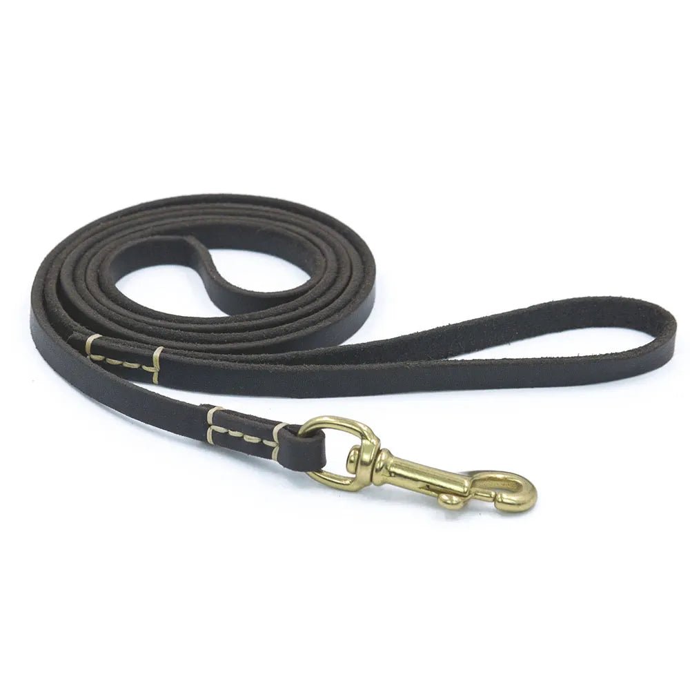 Laisse en cuir véritable pour chien Oscar et Plume Noir / 180 cm (Largeur 0.8 cm)