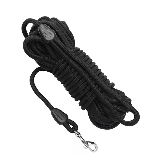 Laisse longe pour chien en nylon noir, idéale pour les promenades et les entraînements