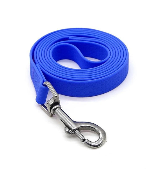 Laisse longue pour chien bleue avec mousqueton en métal résistante et confortable Oscar et Plume
