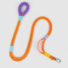 Laisse main libre chien orange avec poignée rembourrée et mousqueton en métal par Oscar et Plume