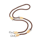 Laisse mains libres pour chien en corde marron avec attaches métalliques et renforts en cuir