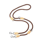 Laisse mains libres pour chien en corde marron avec attaches métalliques et renforts en cuir