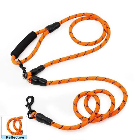 Laisse mains libres pour chien en corde orange réfléchissante avec poignée et mousqueton durable