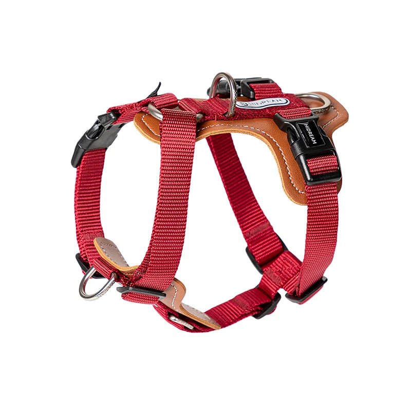 Laisse multi-fonction en nylon et harnais coordonné pour chien Oscar et Plume Harnais Rouge / S