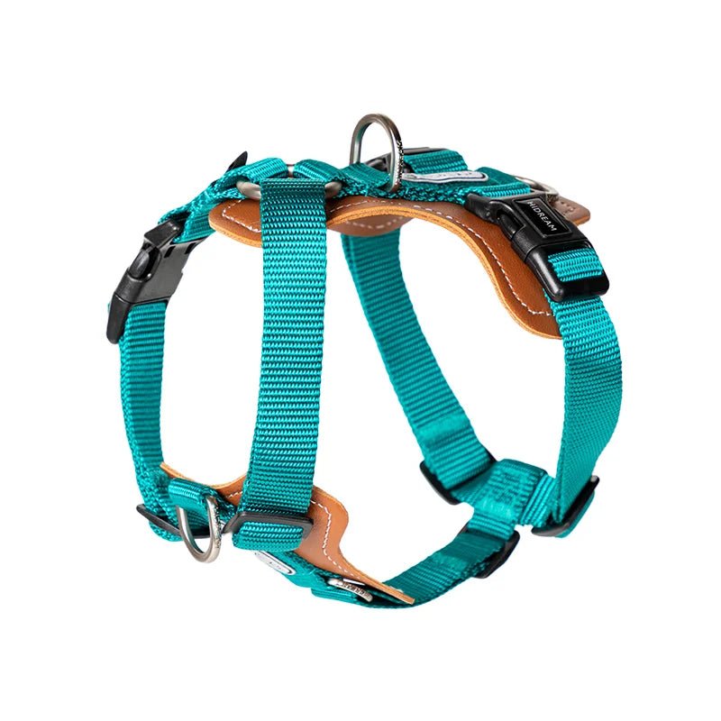 Laisse multi-fonction en nylon et harnais coordonné pour chien Oscar et Plume Harnais Vert / S