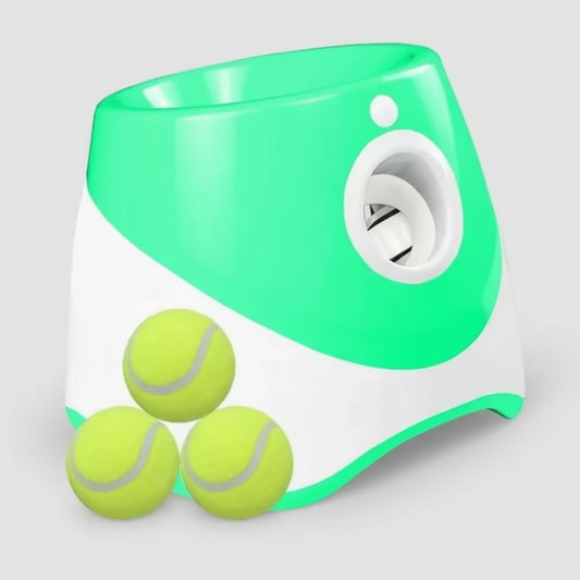 Lanceur de balle pour chien Oscar et Plume avec trois balles jaunes pour un jeu amusant