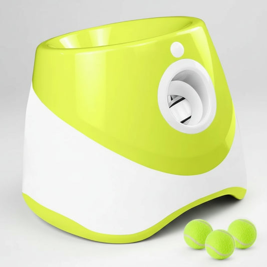 Lanceur de balle pour chien en vert et blanc avec balles pour un jeu interactif