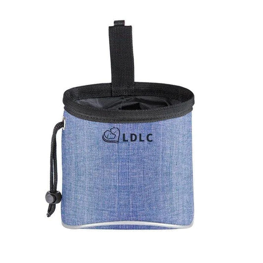 Sac friandises pour chien bleu en tissu avec fermeture ajustable et logo LDLC