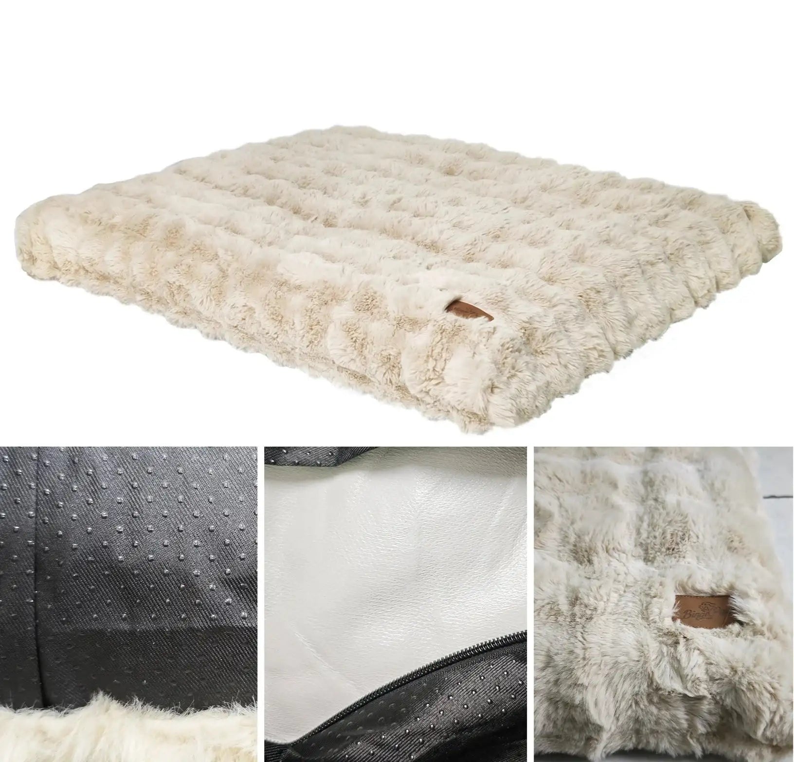 Oscar et Plume lit moelleux pour chien beige en fausse fourrure avec housse amovible antiderapante