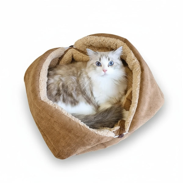 Lit polaire pour chat en forme de cocon avec intérieur doux et confortable pour les félins