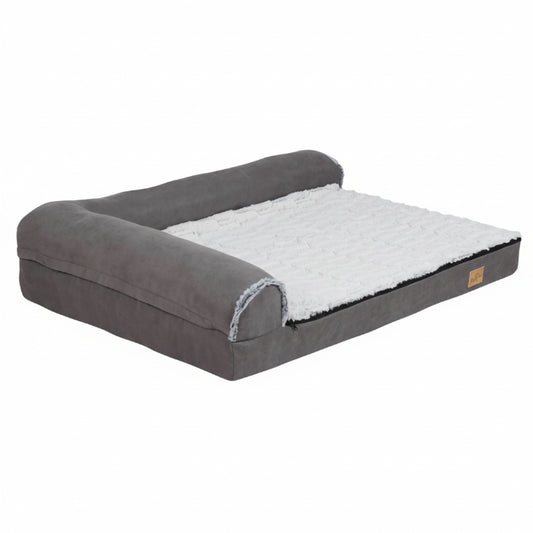Lit pour chien mémoire de forme avec design doux et confortable en gris et blanc