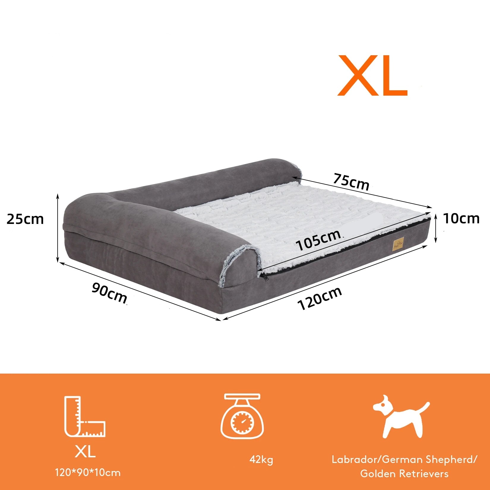 Lit pour chien mémoire de forme Oscar et Plume en taille XL, confortable et spacieux pour les grands chiens.