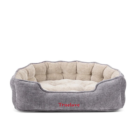 Lit pour chien très doux gris et beige avec coussin rembourré et bordure haute Oscar et Plume