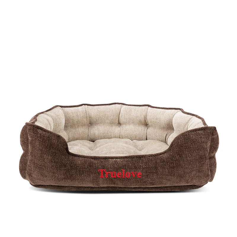 lit pour chien très doux en tissu marron et beige avec bords rembourrés pour un confort optimal