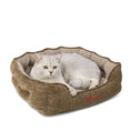 Load image into Gallery viewer, Lit pour chien très doux marron avec un chat blanc couché à l'intérieur confortable et douillet
