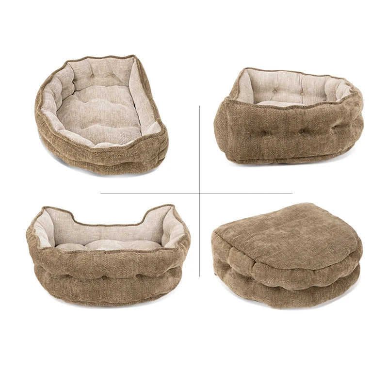 Lit pour chien très doux de couleur marron clair avec coussin matelassé et rebords rembourrés