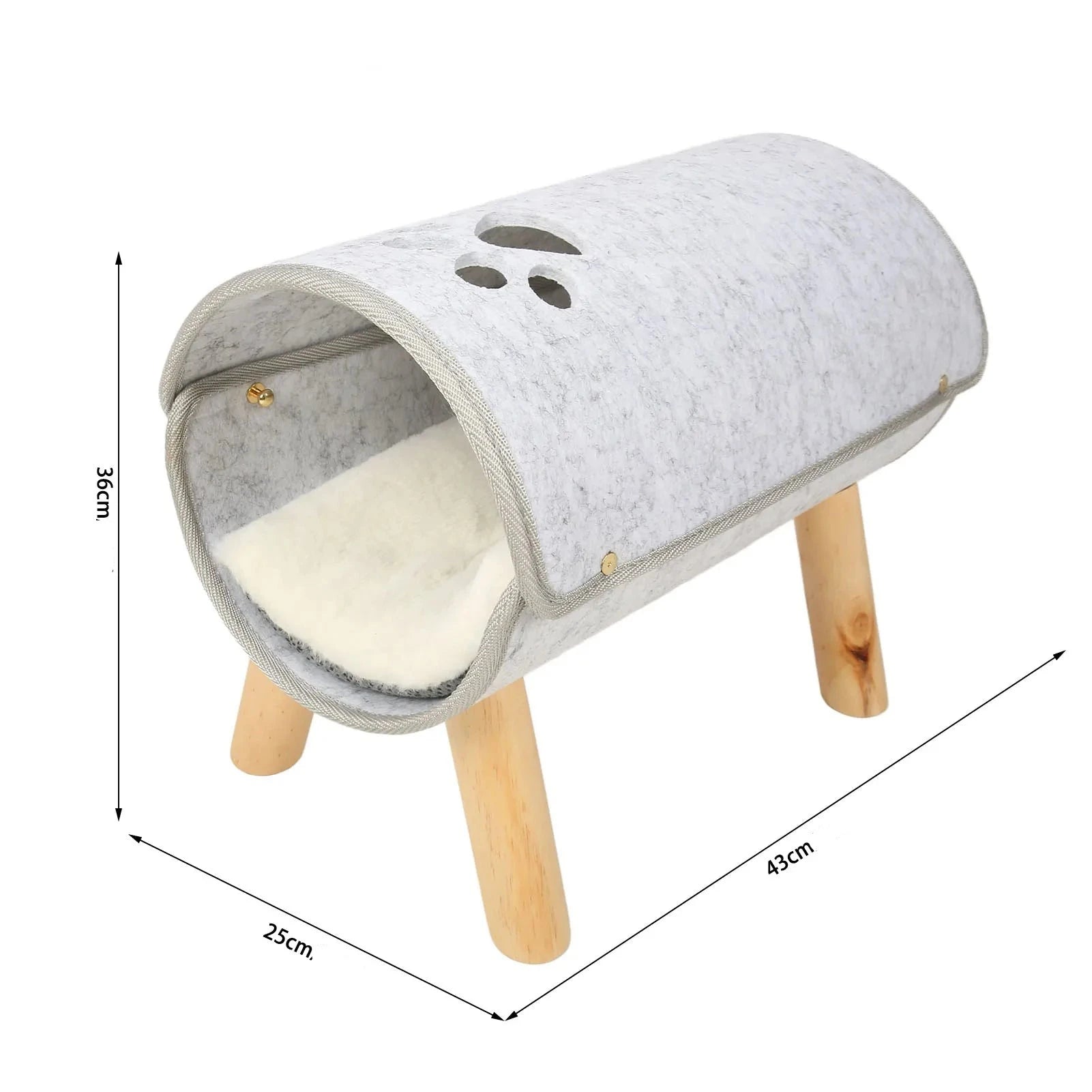 Lit tunnel pour chat avec pieds en bois Oscar et Plume