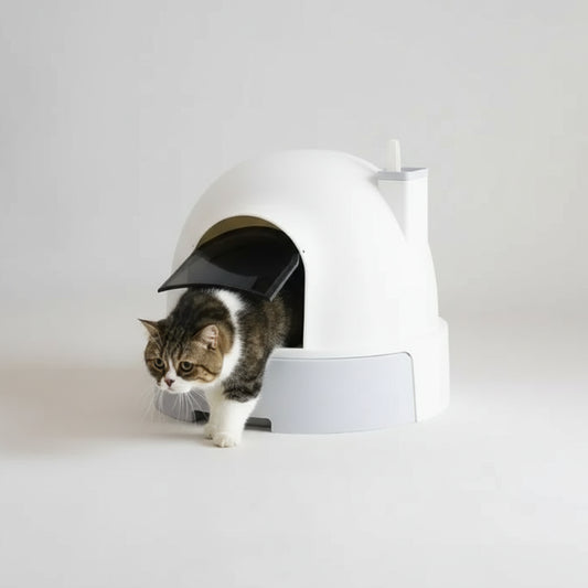 Litière fermée pour chat Oscar et Plume blanche avec porte battante et bac amovible