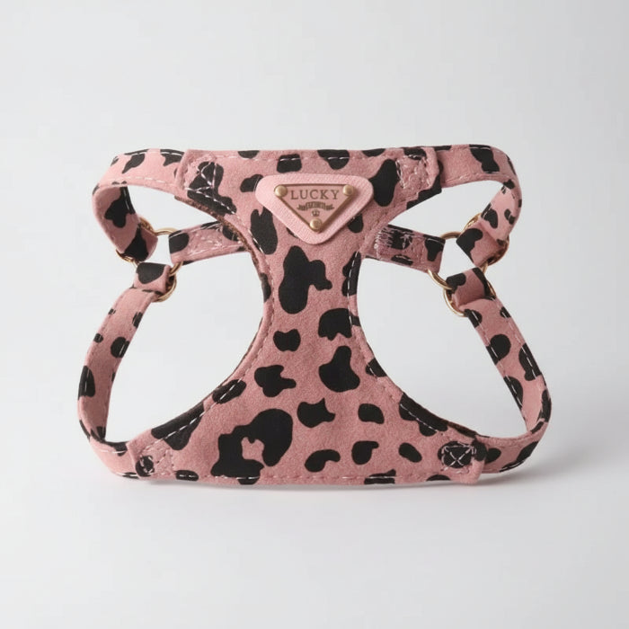 Harnais double crochet pour chien en velours rose à motifs léopard pour un style tendance